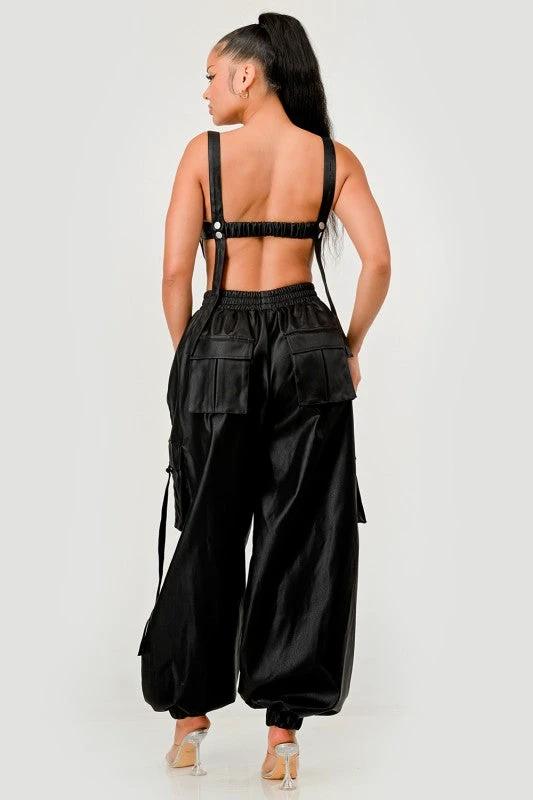 Black Utility Crop Top & Cargo Pant Set by OyeraCharisma