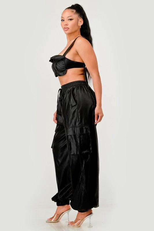 Black Utility Crop Top & Cargo Pant Set by OyeraCharisma