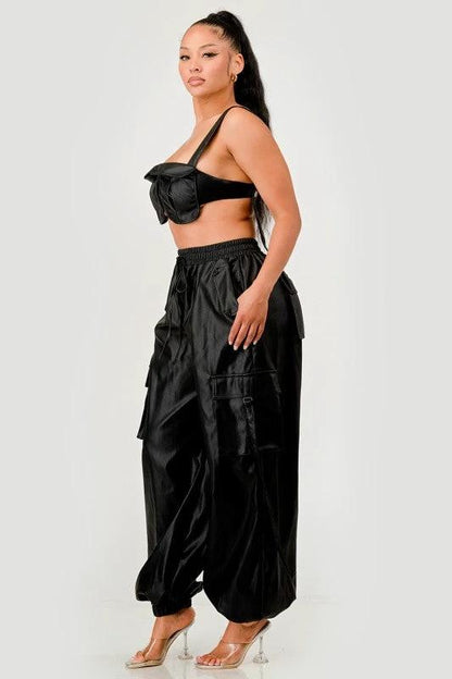 Black Utility Crop Top & Cargo Pant Set by OyeraCharisma