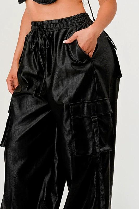 Black Utility Crop Top & Cargo Pant Set by OyeraCharisma
