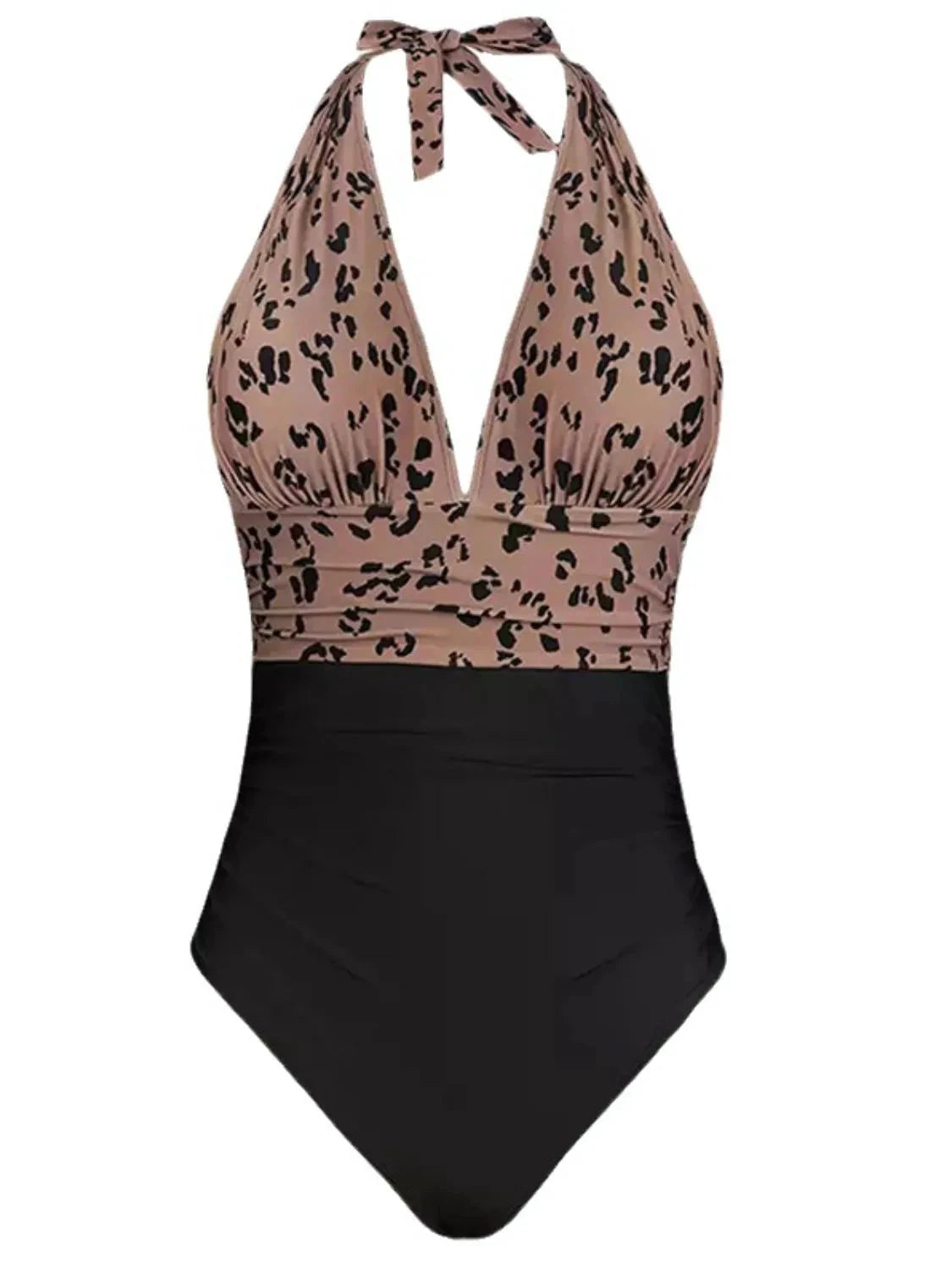 Full Size Leopard Halter Neck One-Piece Swimwear Plus Size by Trendsi