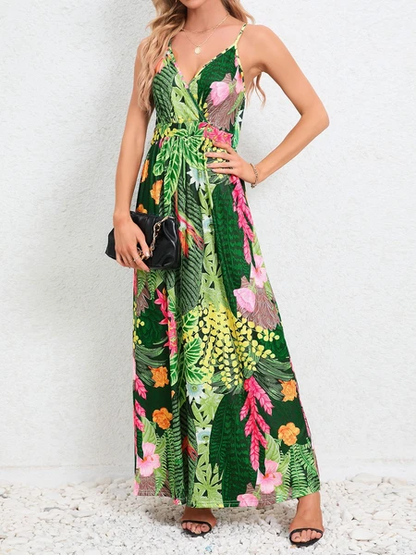 Floral V-Neck Backless Cami Dress