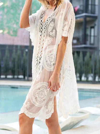 Lace V-Neck Half Sleeve Cover-Up by Trendsi