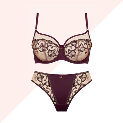 Sheer Mesh Tulle Embroidered Tanga Panty Perla Aubergine by Samanta Lingerie