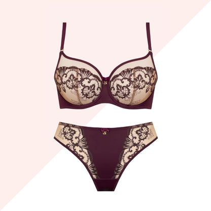 Samanta Perla Aubergine Sheer Mesh Embroidered Underwire Bra