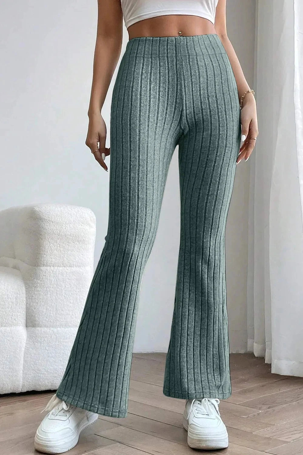 Basic Bae Full Size Ribbed High Waist Flare Pants by Trendsi