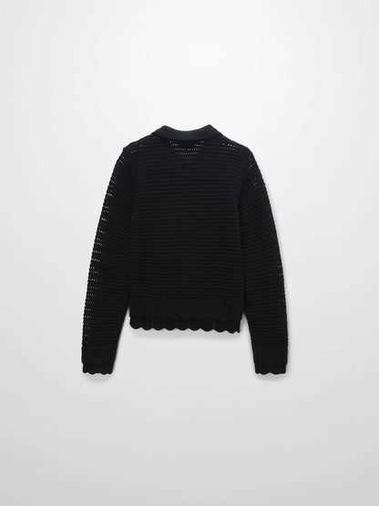 Crochet Ruffle Cardigan-Black by MEENA