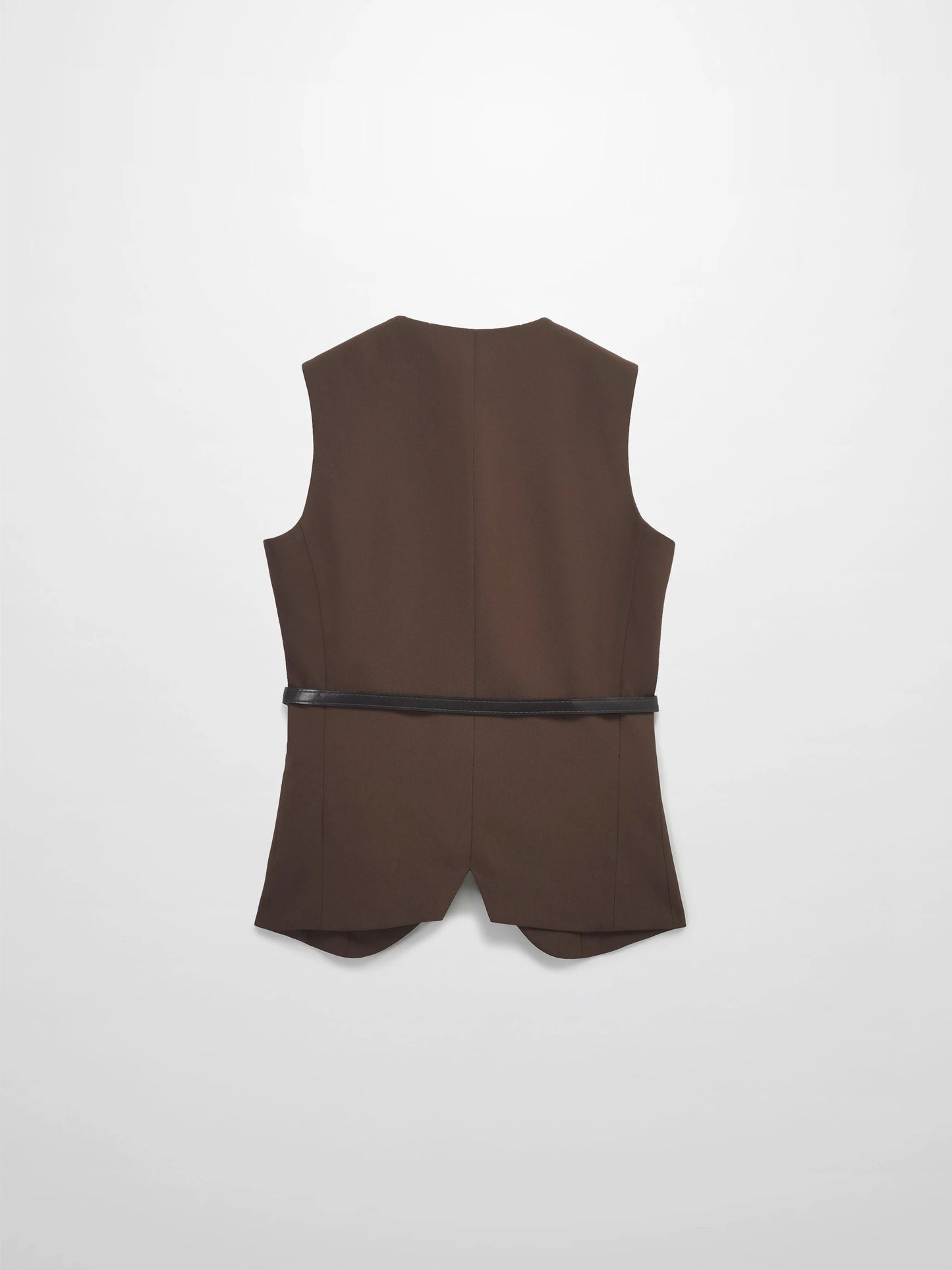 Button Down Crepe Vest-Brown by MEENA