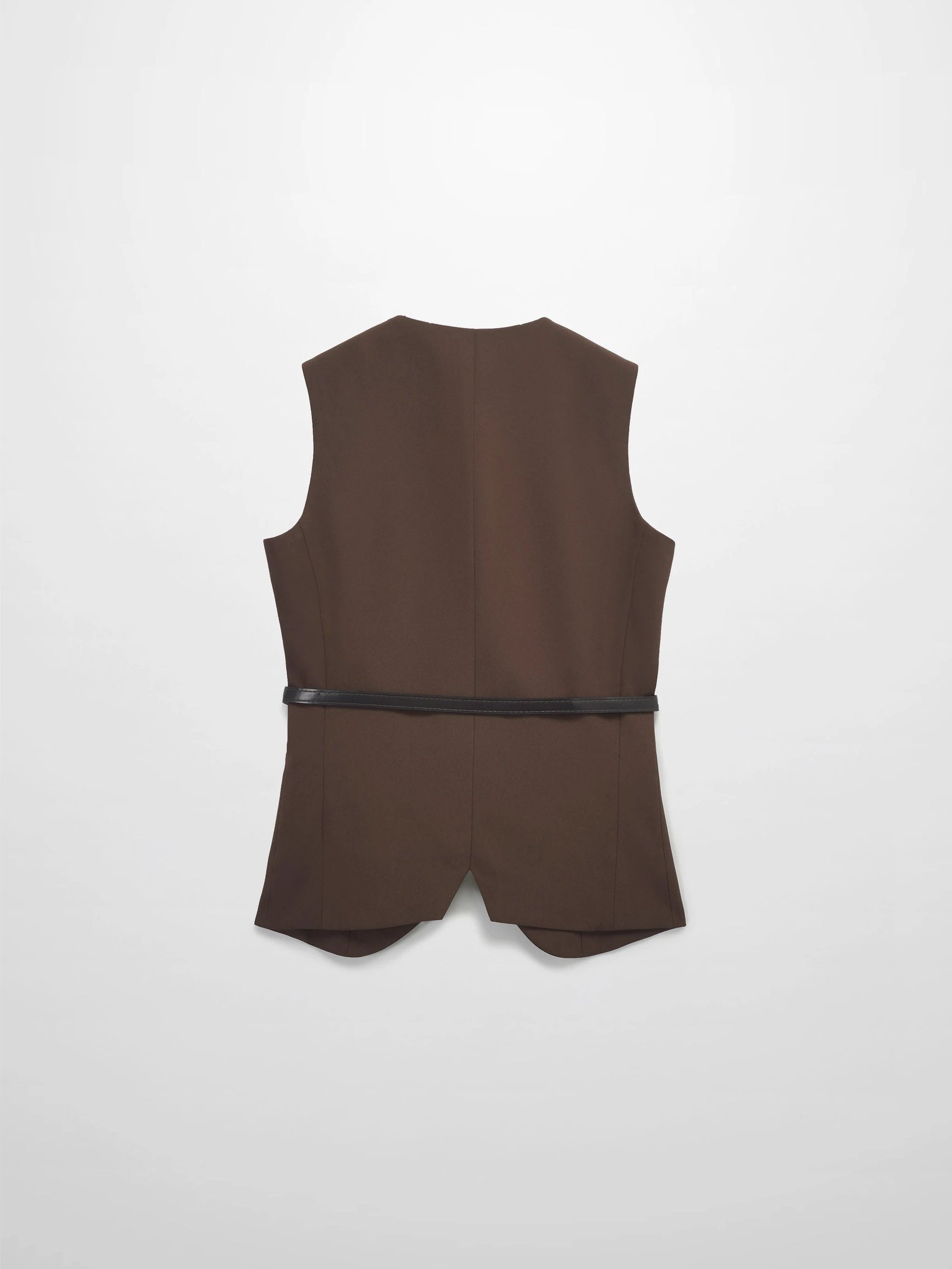 Button Down Crepe Vest-Brown by MEENA