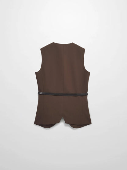 Button Down Crepe Vest-Brown by MEENA