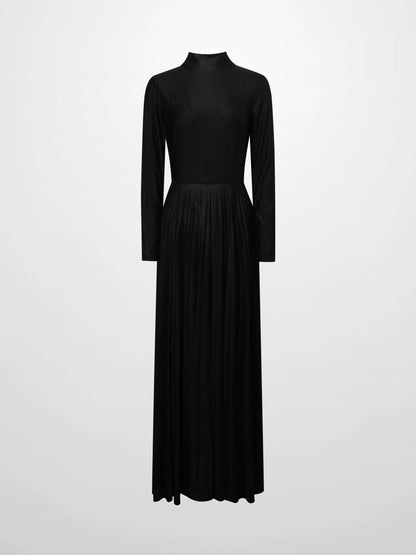 Pleat Bottom Stretch Maxi Dress-Black Shimmer by MEENA