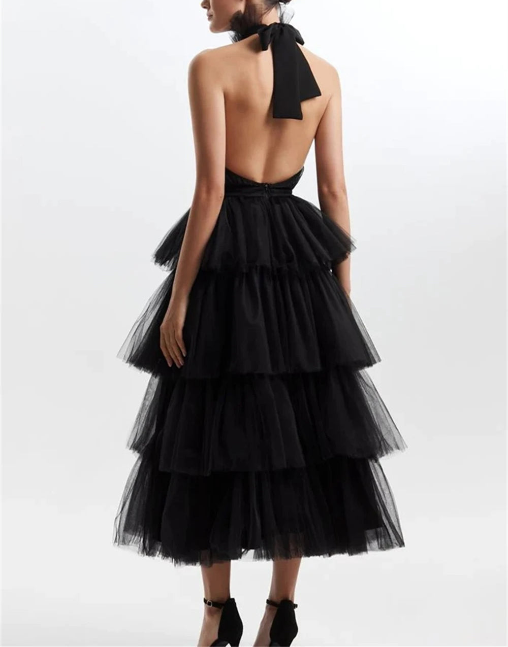 Florentine Air Ruffle-Hem Tulle Halter Dress