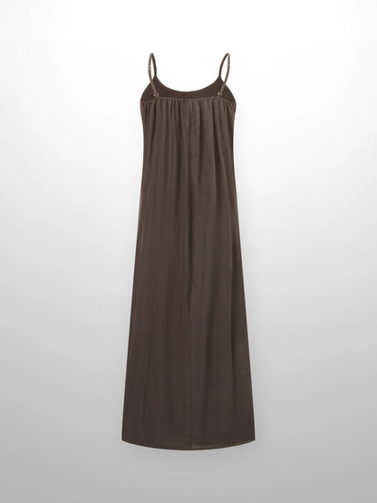 Cupro Crew Neck Slip Dress-Olive by HAILEY