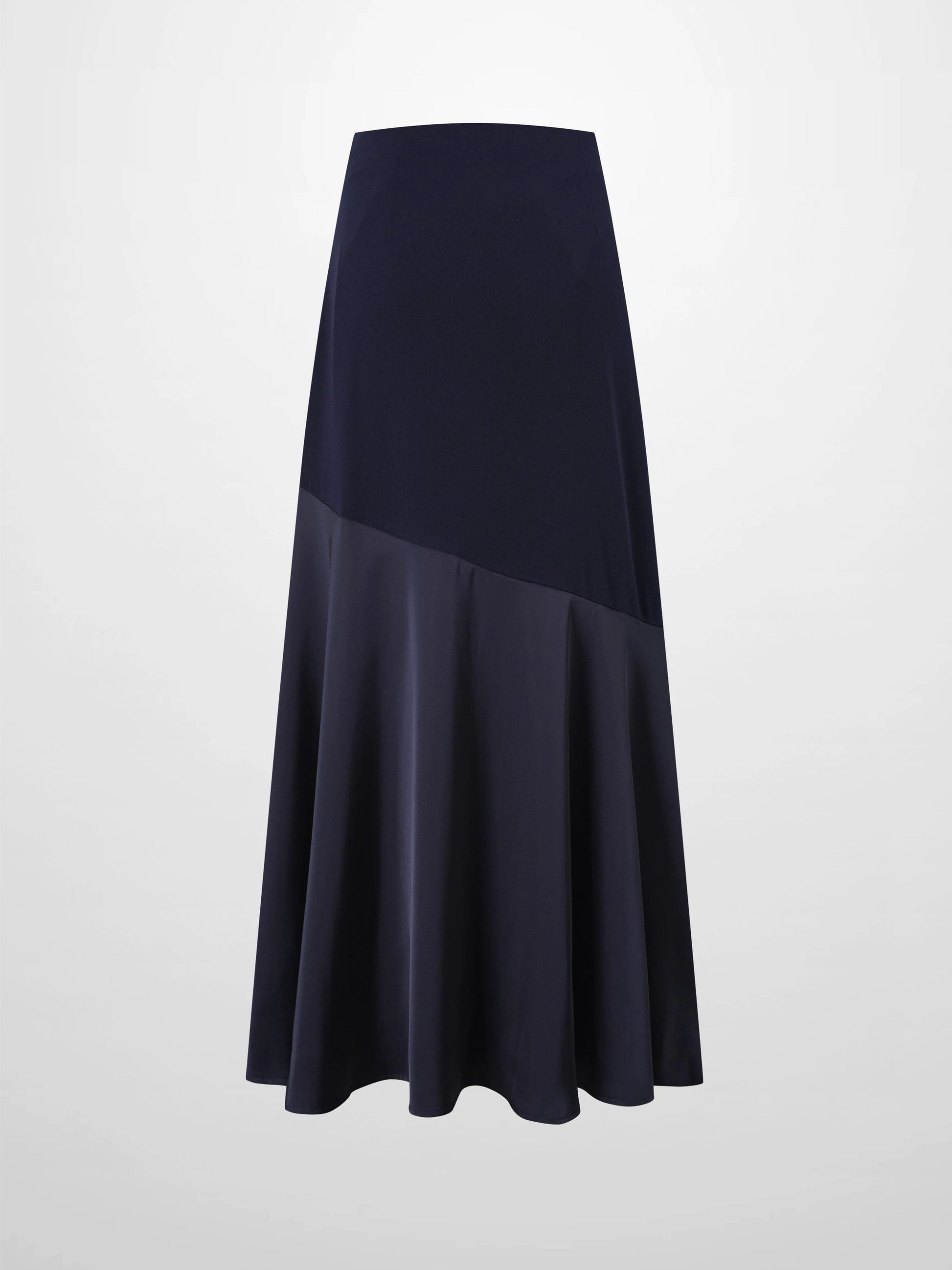 Faux Satin Bottom Flare Skirt-Navy by SOLEI