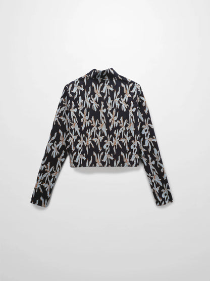 Boxy Mock Neck Top-Blue Floral by HAILEY