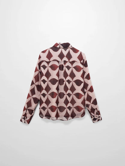 Pintuck Shimmer Print Blouse-Burgundy/Pink by MEENA