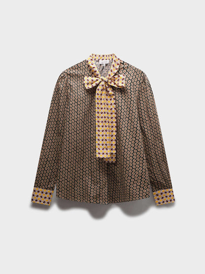 Cotton Bow Blouse-Two Tone Geometric by MEENA