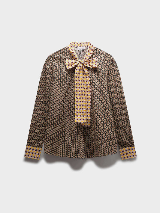 Cotton Bow Blouse-Two Tone Geometric by MEENA