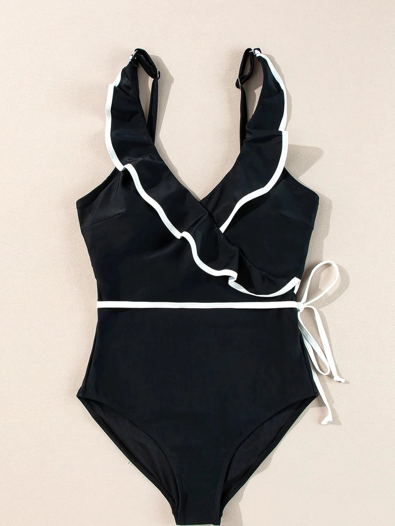 Ruffle Trim V-Neck One-Piece Swimsuit by Trendsi