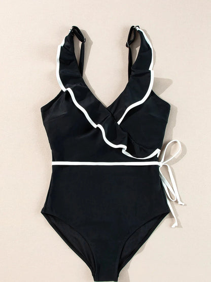 Ruffle Trim V-Neck One-Piece Swimsuit by Trendsi