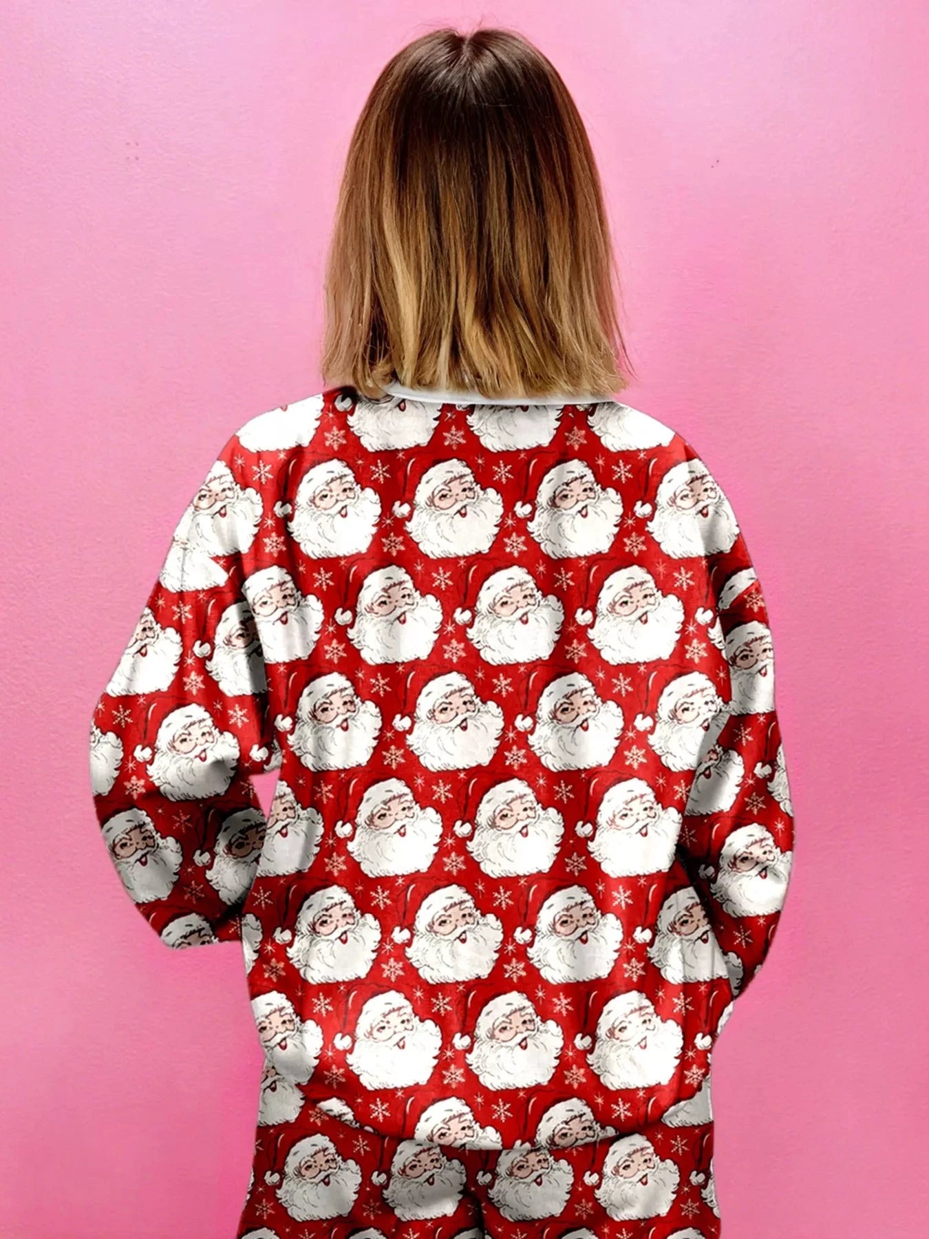 Christmas Santa Print Round Neck Top and Shorts Lounge Set by Trendsi