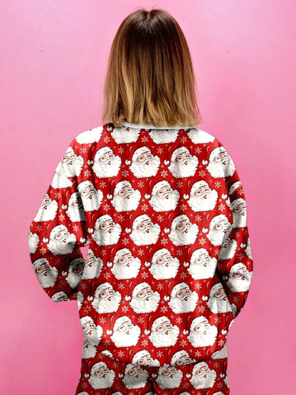 Christmas Santa Print Round Neck Top and Shorts Lounge Set by Trendsi
