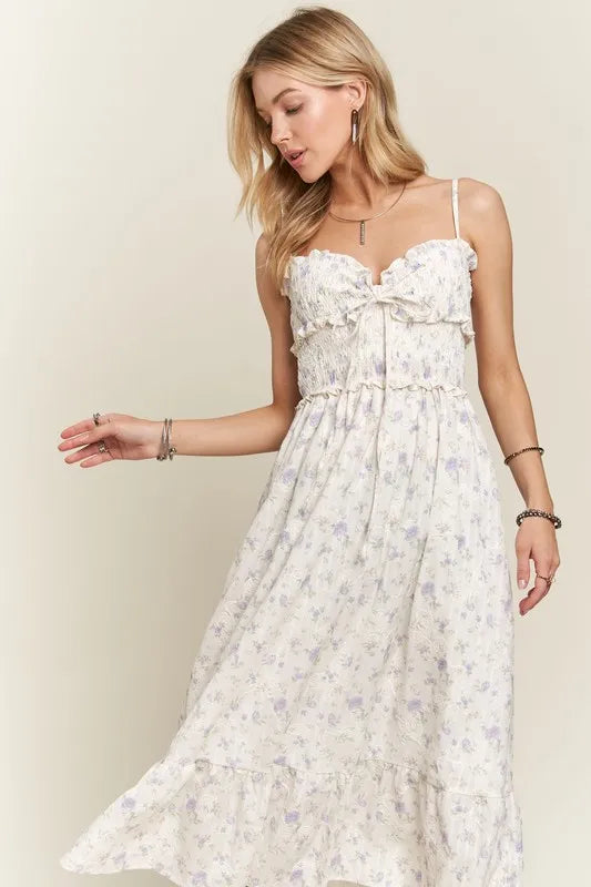 ADORA Smocked Floral Sweetheart Neck Cami Dress by Trendsi