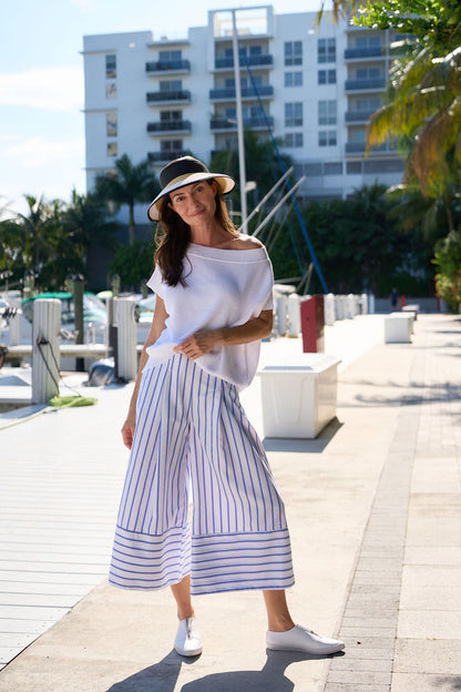 Cotton Gaucho Pants - Nautical Stripe