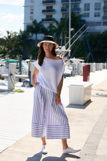 Cotton Gaucho Pants - Nautical Stripe