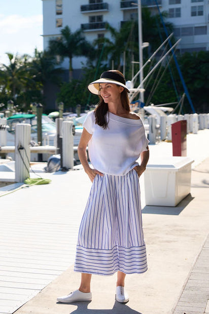 Cotton Gaucho Pants - Nautical Stripe