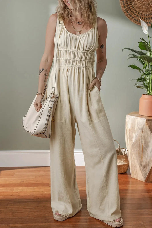 Ruched Sleeveless Wide Leg Jumpsuit by Trendsi