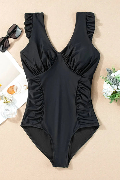 Full Size Ruched V-Neck One-Piece Swimwear by Trendsi
