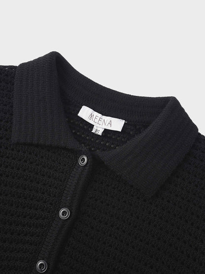 Crochet Ruffle Cardigan-Black by MEENA