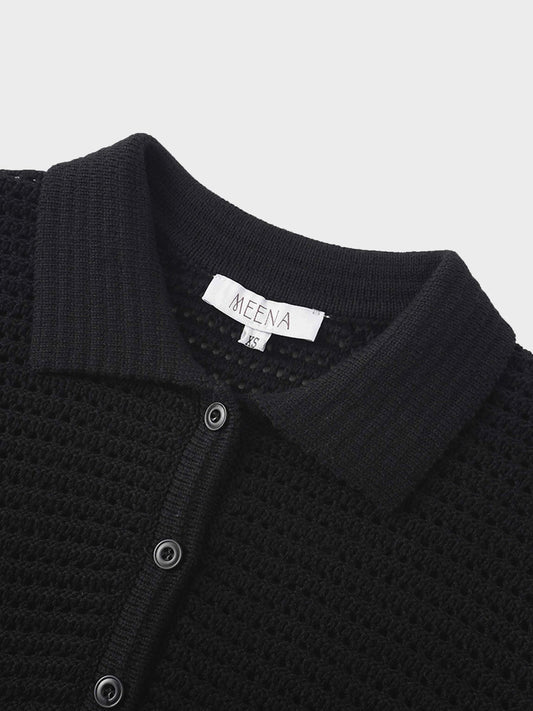 Crochet Ruffle Cardigan-Black by MEENA