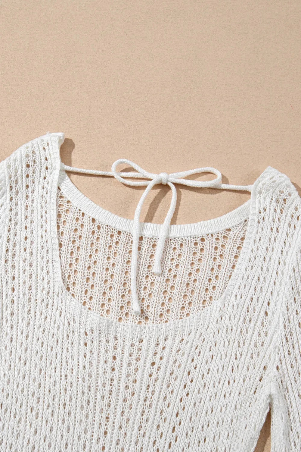 Hollow Out Bell Sleeve Drawstring Knit Cover Up Dress by Trendsi