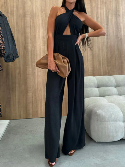Wide Leg Cutout Halter Neck Jumpsuit by Trendsi