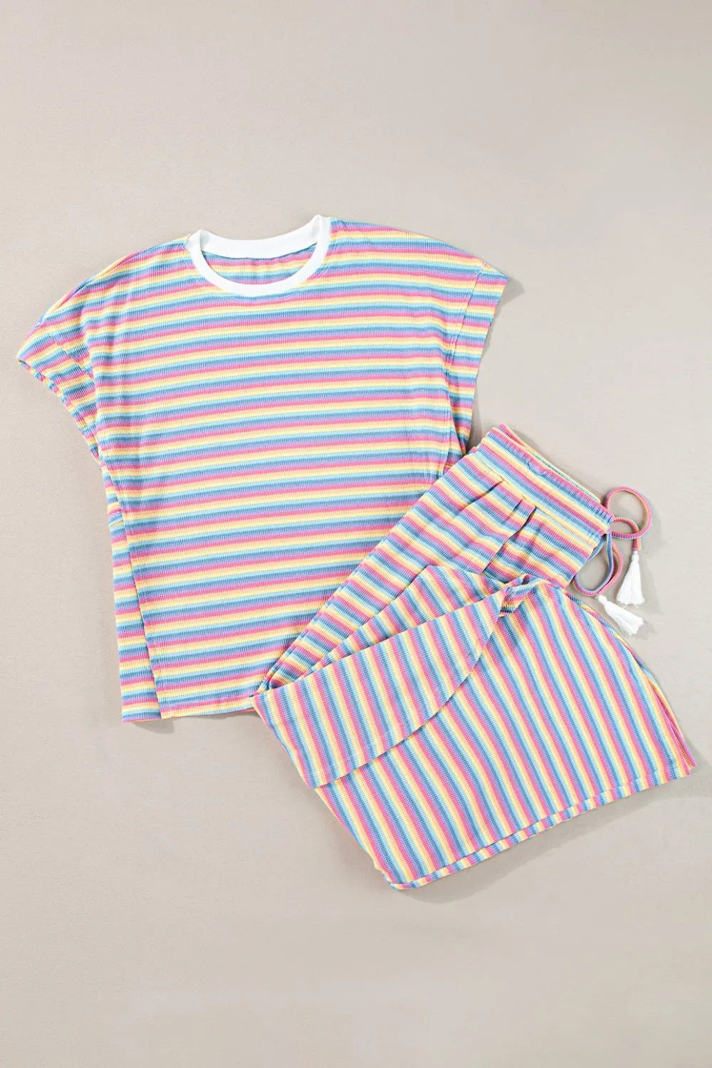 Striped Round Neck Short Sleeve Top and Pants Set by Trendsi