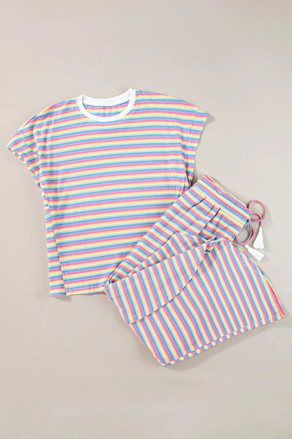 Striped Round Neck Short Sleeve Top and Pants Set by Trendsi