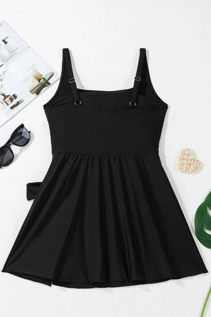 Side Tied Waist Square Neck Adjustable Straps A-line One Piece Swim Dress by Trendsi