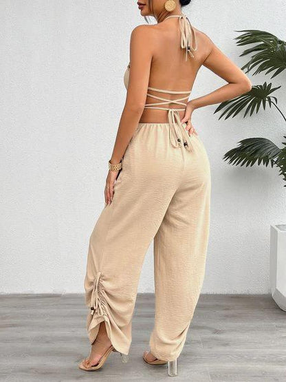 Crisscross Halter Wide-Leg Jumpsuit