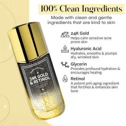24K Gold & Retinol Firming Serum - Moisturizing, & Protecting - Reduces Dark Spots & Wrinkles - Dermatologist Tested, Korean Skin Care - 1.69 FL.OZ.