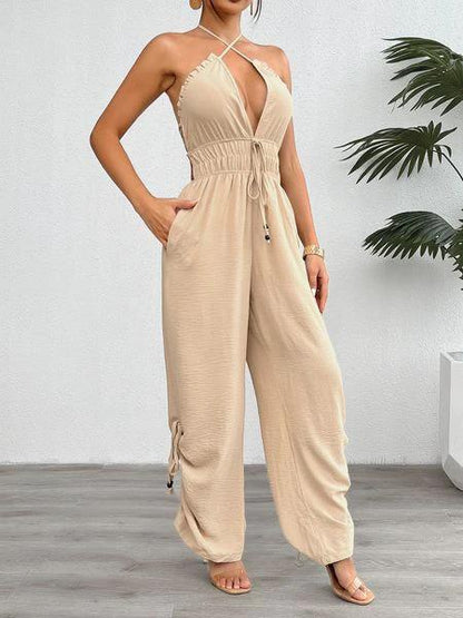 Crisscross Halter Wide-Leg Jumpsuit