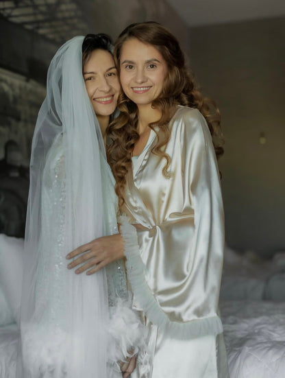 Astra Plume Sequin-Mesh Feather-Trim Robe