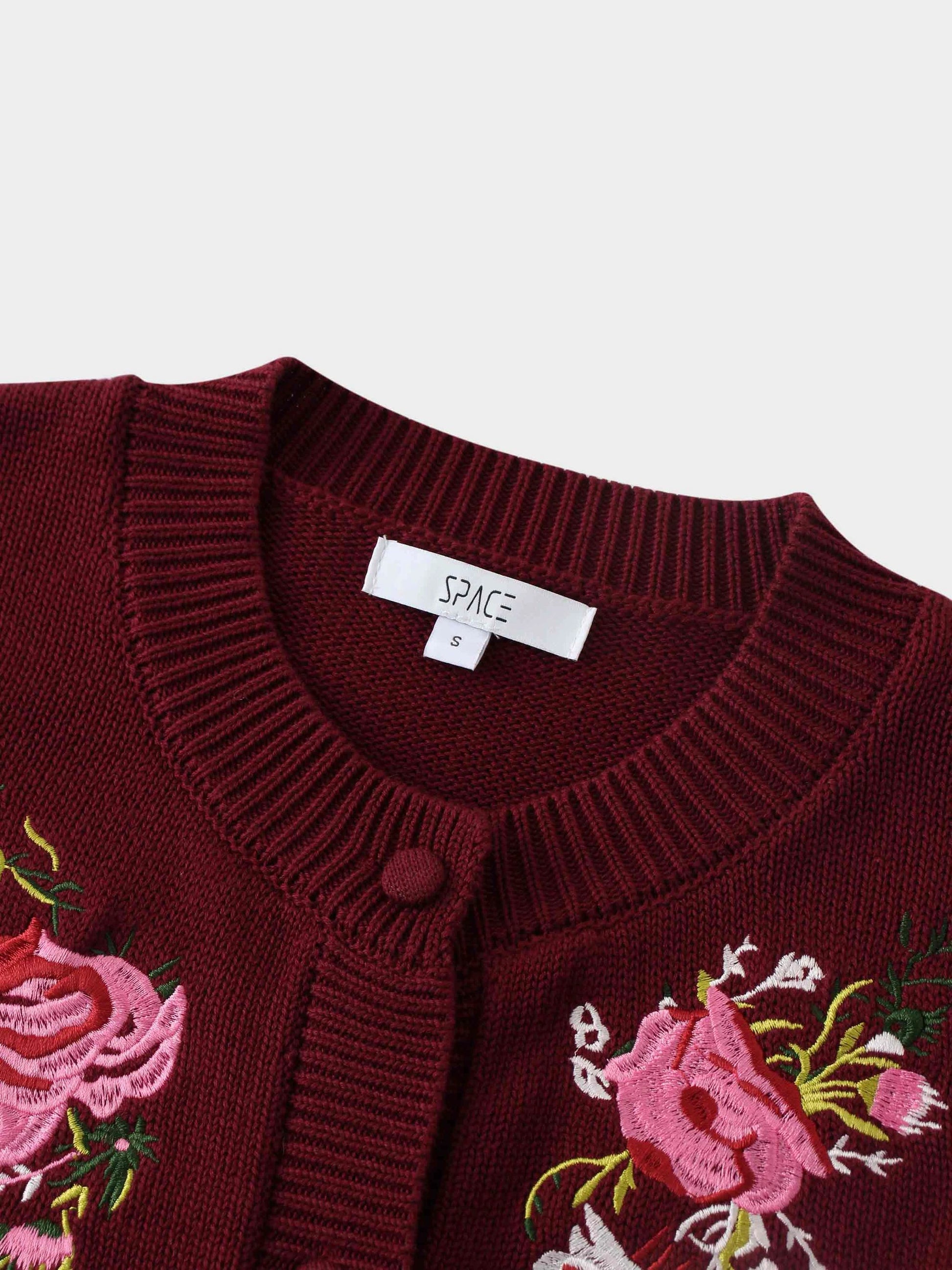 Embroidered Cardigan-Burgundy Floral by SPACE