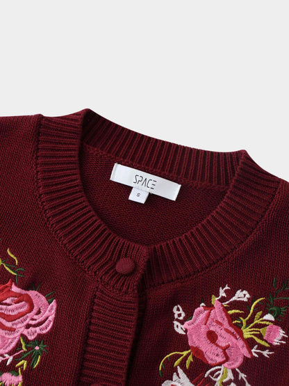 Embroidered Cardigan-Burgundy Floral by SPACE