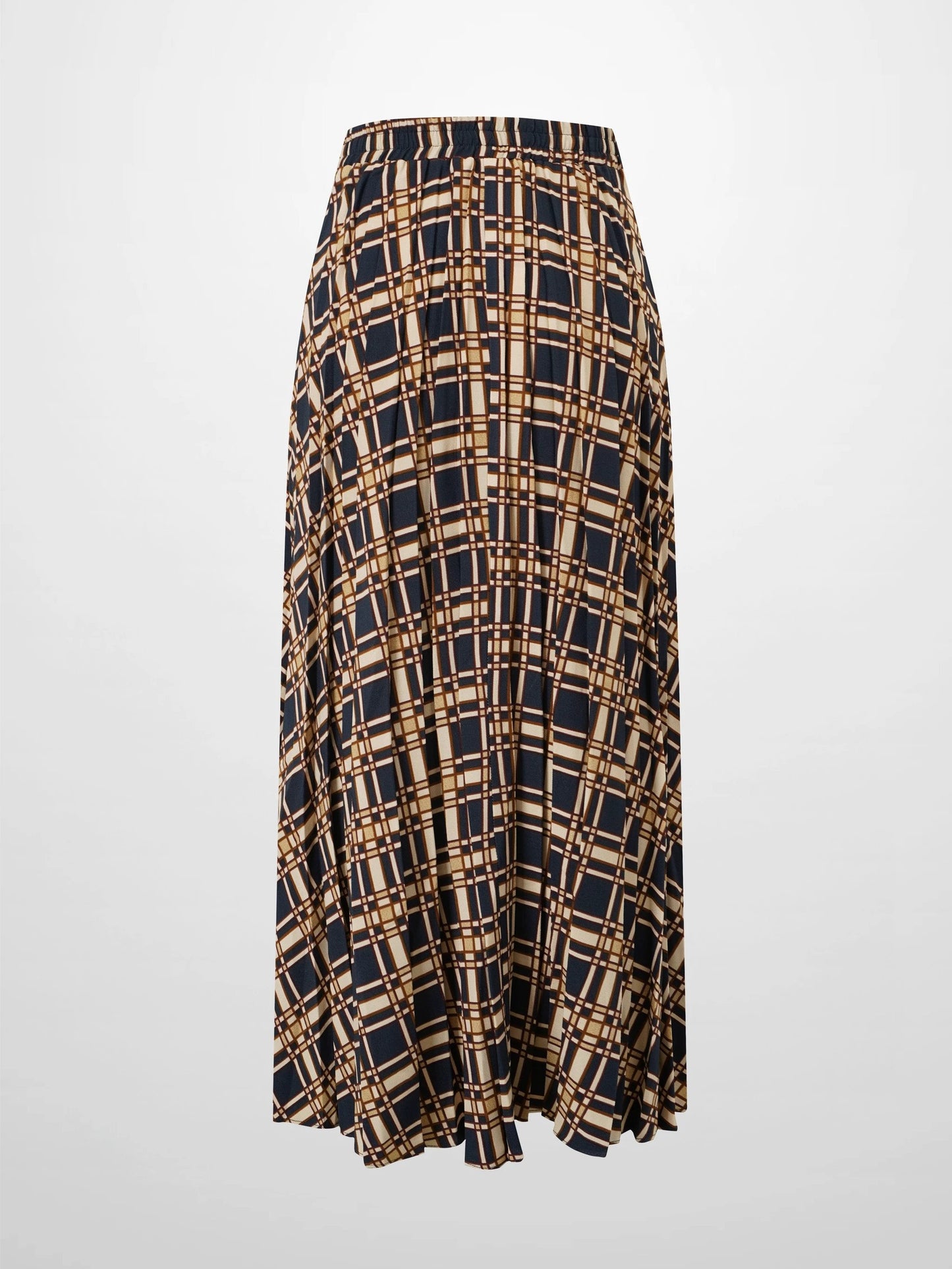 Covered Band Pleated Skirt-Navy Plaid by MIRAGE