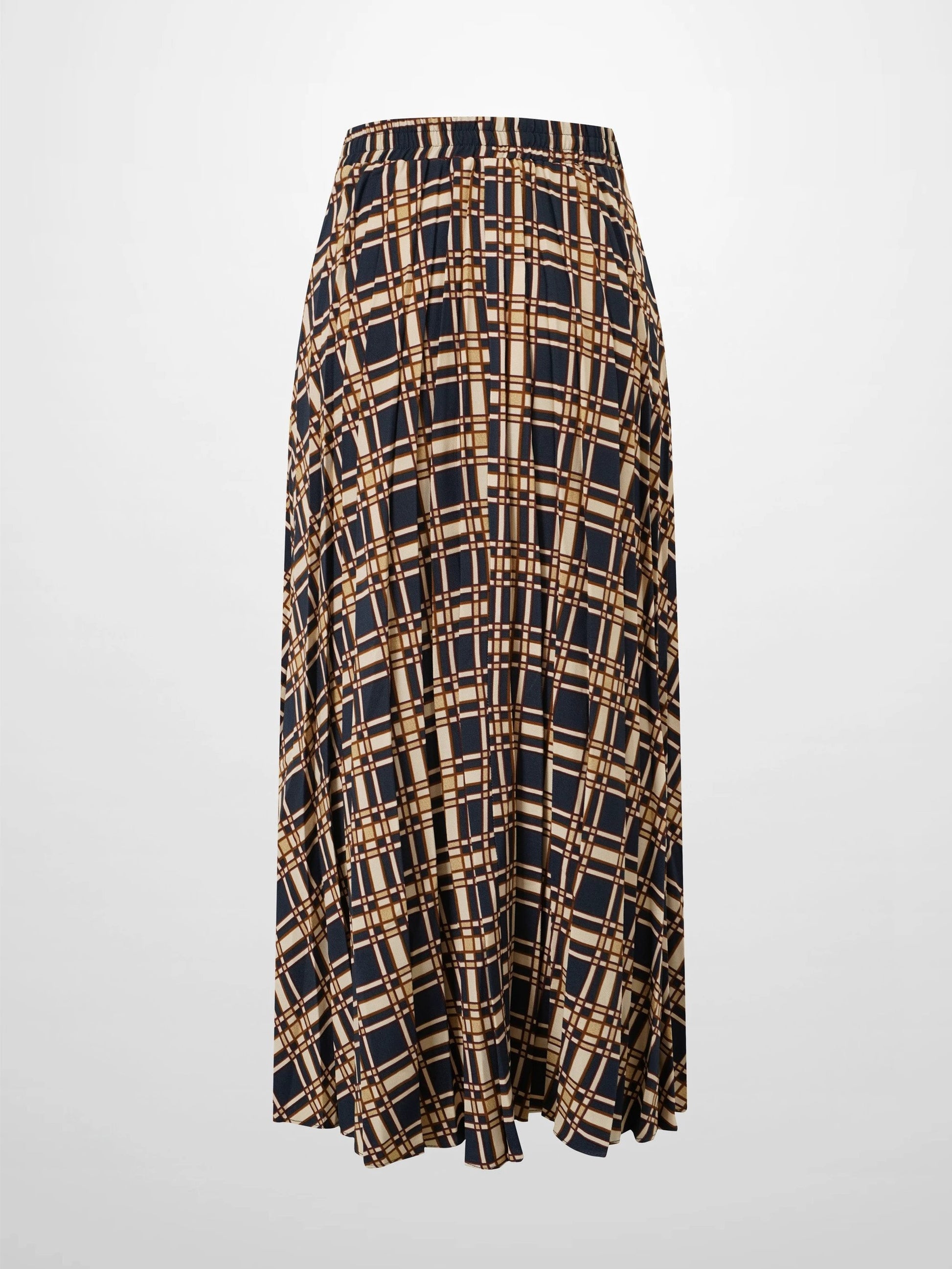 Covered Band Pleated Skirt-Navy Plaid by MIRAGE
