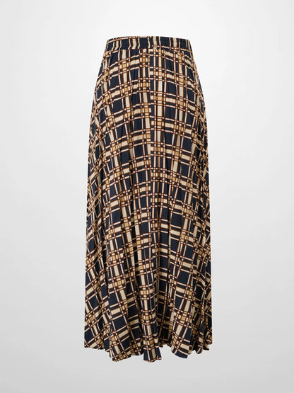 Covered Band Pleated Skirt-Navy Plaid by MIRAGE