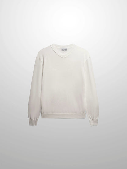 High V Lightweight Sweater-White by MELI
