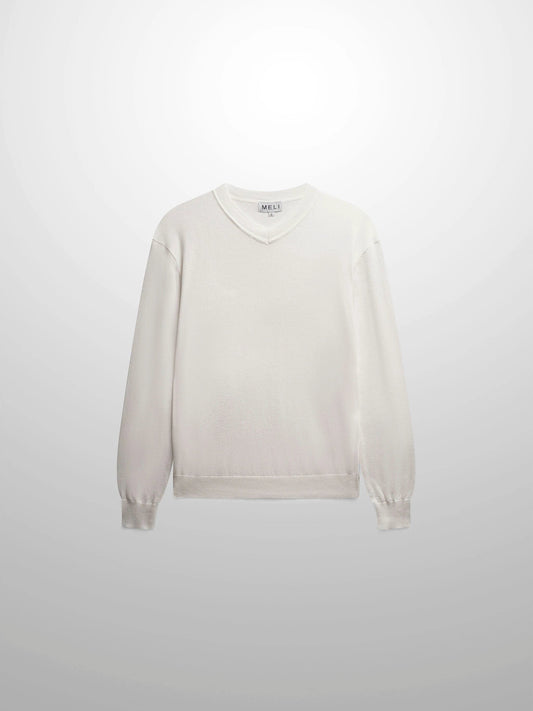 High V Lightweight Sweater-White by MELI